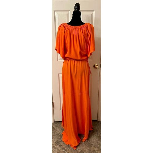 NWT L*Space Summer Nights Panama Wrap Maxi Orange Short Sleeve Dress Large - Picture 4 of 8